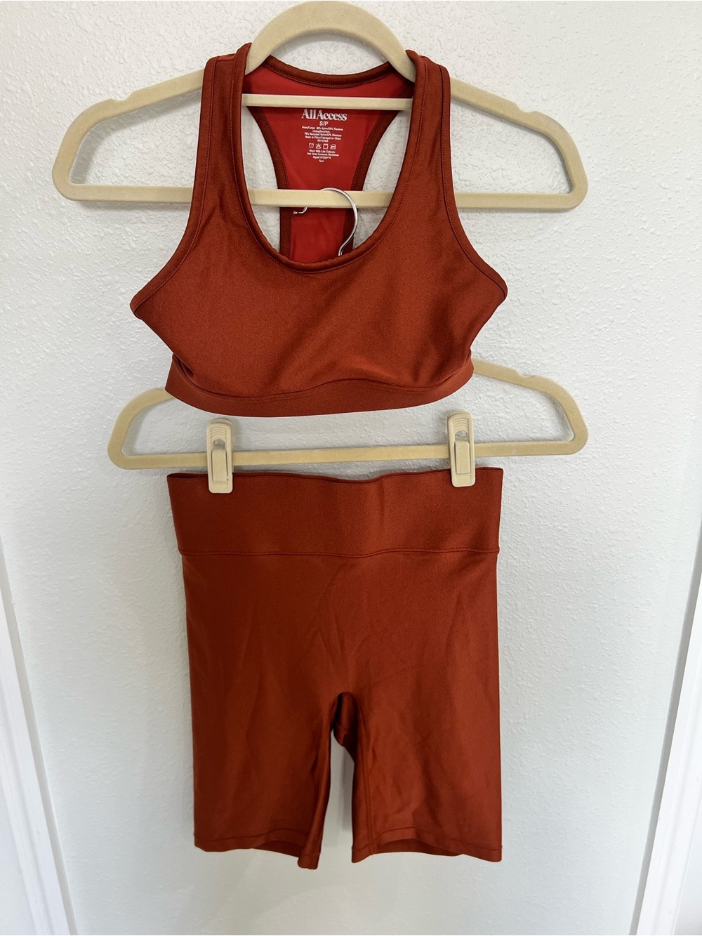 ALL ACCESS Rust Sports Bra & High Waist Biker Shorts Set Size Small